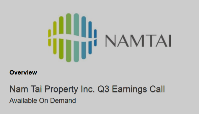 Nam Tai Property Inc. Q3 2021 Earnings Conference Call